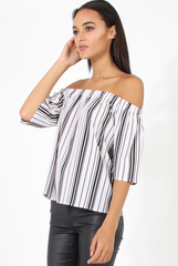White Pinstripe Off Shoulder Top - Klara