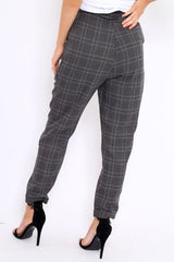 Grey Tartan Ring Belted Tapered Trousers - Klara