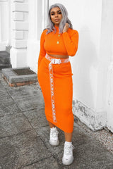 Orange Rib Knitted Midi Skirt - Kloey