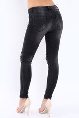 Black Embellished Knees Denim Jeans - Kadi