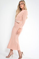 Nude One Shoulder Open Knit Maxi Dress - Dierra