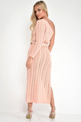 Nude One Shoulder Open Knit Maxi Dress - Dierra