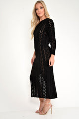 Black One Shoulder Open Knit Maxi Dress - Dierra