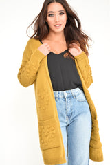 Mustard Knitted Longline Bobble Cardigan - Annette