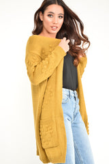 Mustard Knitted Longline Bobble Cardigan - Annette