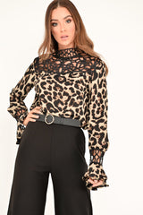 Leopard Print Cut Out Insert Blouse - Konstantina