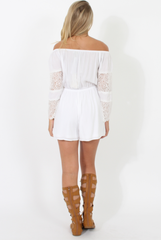 White Off Shoulder Crochet Detail Playsuit - Koran