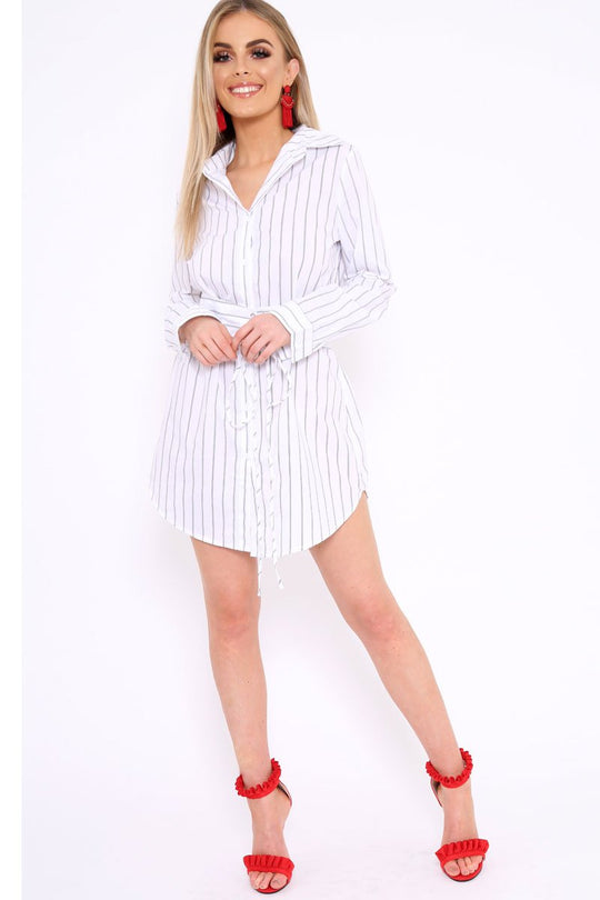 White Black Stripe Corset Shirt Dress - Korrin