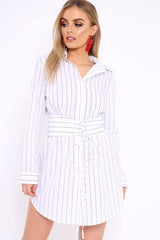 White Black Stripe Corset Shirt Dress - Korrin