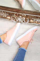 Pink Faux Leather Floral Trainers - Kory