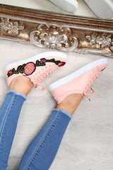 Pink Faux Leather Floral Trainers - Kory