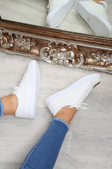 White Faux Leather Floral Trainers - Kory