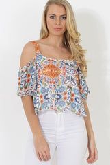 Colourful Cold Shoulder Crop Top - Kourtney