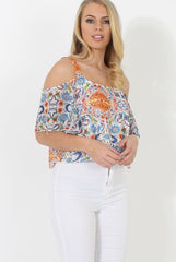 Colourful Cold Shoulder Crop Top - Kourtney