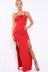 Red Lace Up Front Front Dress - Kailani