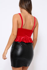 Red Velvet Frill Hem Crop Top - Krissie