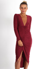Kristen Wine Ruched Front Dress