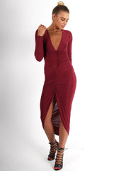 Kristen Wine Ruched Front Dress