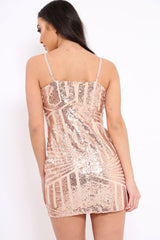Rose Gold Sequin Cross Strap Mini Dress - Krystal