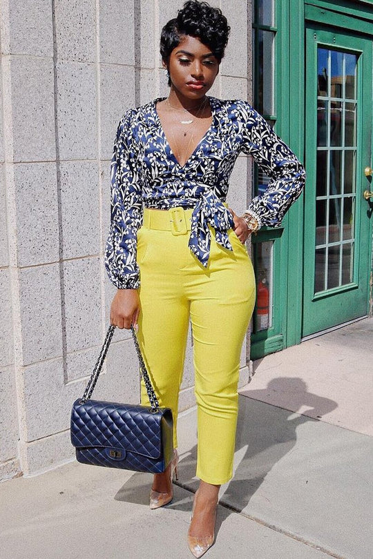 Mustard Belted Straight Leg Tailored Trousers - Krystelle