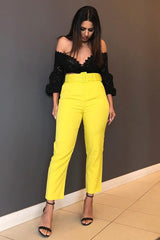 Mustard Belted Straight Leg Tailored Trousers - Krystelle