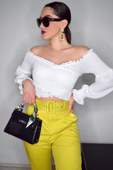 Mustard Belted Straight Leg Tailored Trousers - Krystelle