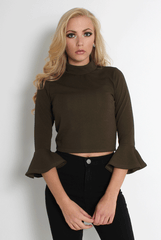 Iris Khaki Bell Sleeve Turtle Neck Top