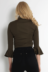 Iris Khaki Bell Sleeve Turtle Neck Top