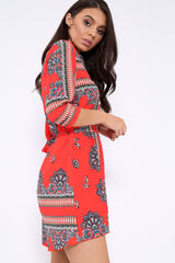 Red Scarf Print Shirt Dress - Kyah