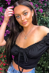 Black Bow Front Ruched Detail Top - Charlie