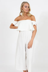 White Off The Shoulder Jumpsuit - Kyda