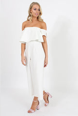 White Off The Shoulder Jumpsuit - Kyda