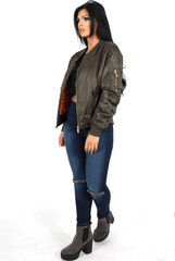 Kylie Khaki Zip Front Bomber Jacket