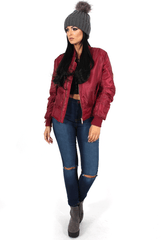 Kylie Wine Zip Front Bomber Jacket