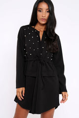 Black Pearl Detail Slouchy Jacket - Kylie