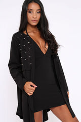 Black Pearl Detail Slouchy Jacket - Kylie