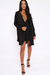 Black Pearl Detail Slouchy Jacket - Kylie