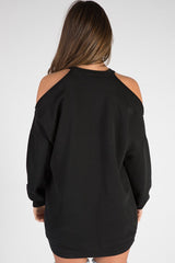 Black Cold Shoulder Distressed Jumper Dress - Kylie