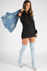 Black Cold Shoulder Distressed Jumper Dress - Kylie