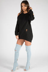 Black Cold Shoulder Distressed Jumper Dress - Kylie