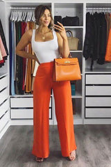 Orange High Waisted Flare Trousers - Kym