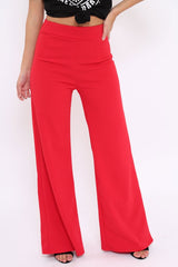 Red High Waisted Flare Trousers - Kym