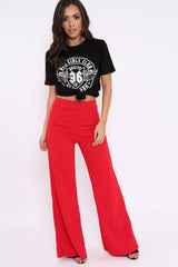 Red High Waisted Flare Trousers - Kym