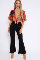 Rust Floral Print Satin Tie Crop Top - Kynslee