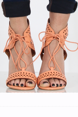 Coral PU Lazer Cut Lace Up Heels - Kyra