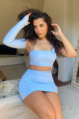 Blue One Sleeve Cut Out Mini Dress - Kyra