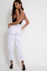 White High Waisted Cuffed Cargo Pants - Kyrah