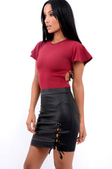 Wine Lace Up Back Bodysuit - Kyra