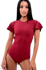 Wine Lace Up Back Bodysuit - Kyra