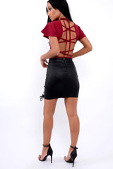 Wine Lace Up Back Bodysuit - Kyra